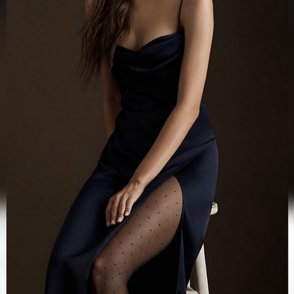 BHLDN Remy Cowl-Neck Faux-Wrap Satin Gown in midnight - Picture 2 of 6